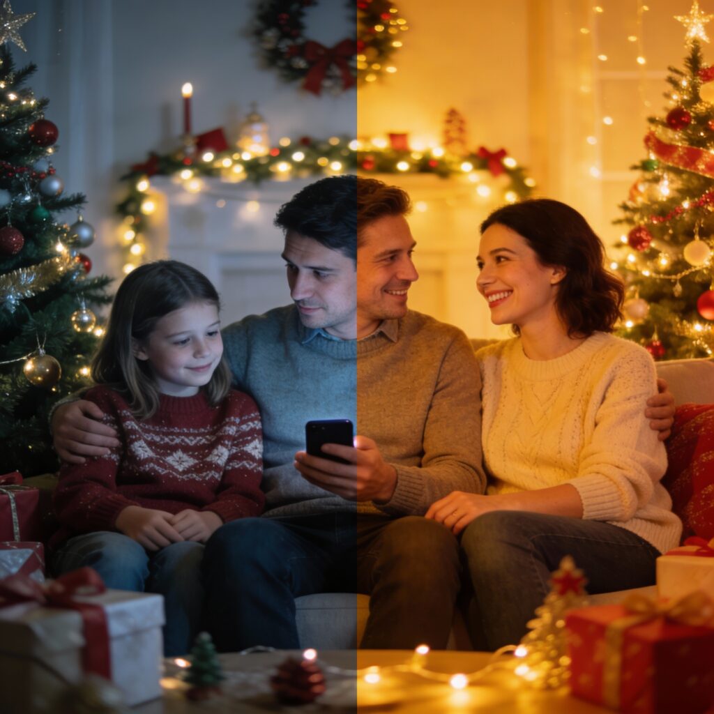 Kontrast między pozorną radością świąt a rzeczywistym napięciem spowodowanym brakiem zaufania